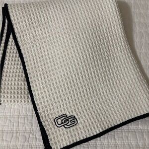 White Waffle Knit Scarf with Black Trim